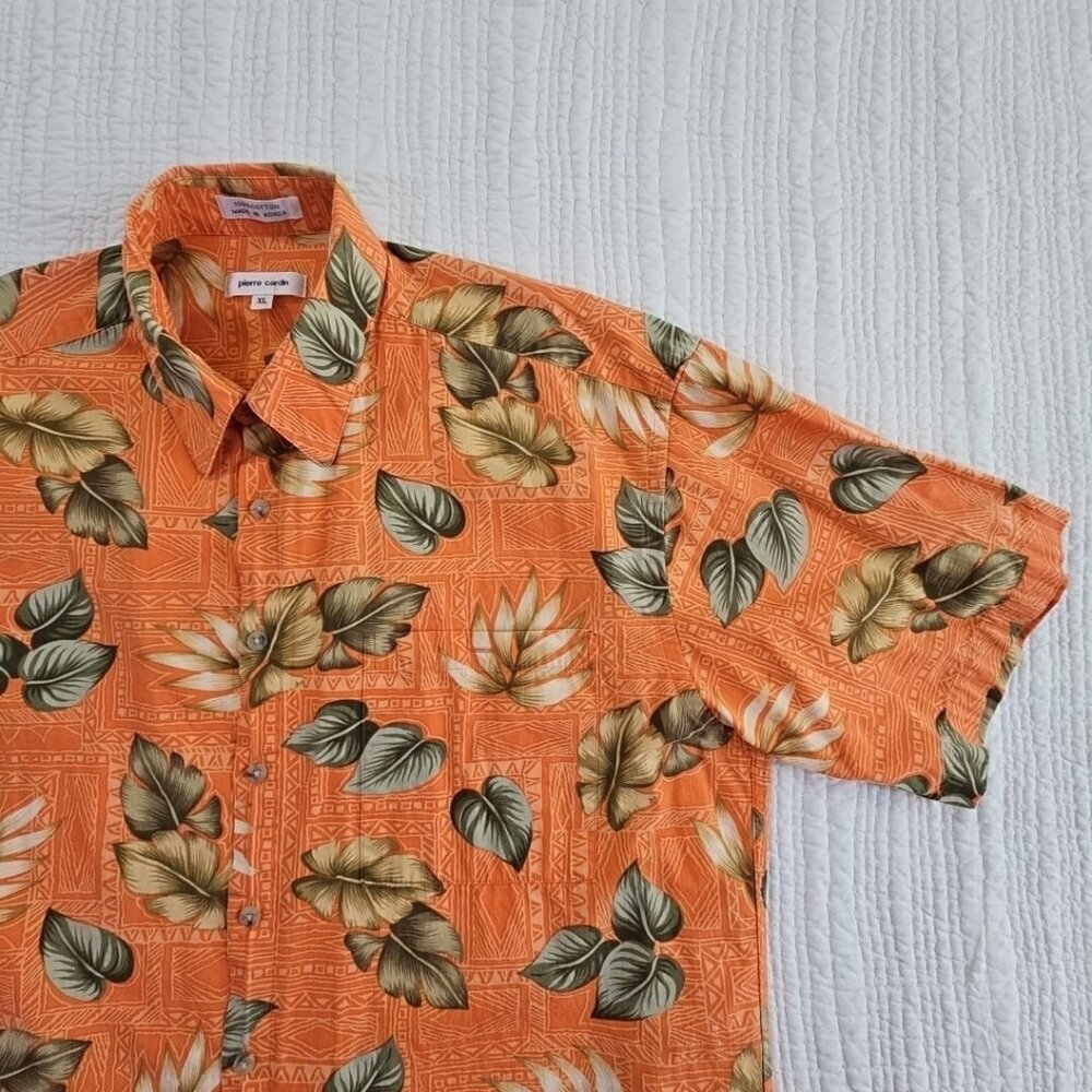 Pierre Cardin Tropical Short Sleeve Button Down Shirt Men's XL Cotton Orange EUC - Picture 2 of 14